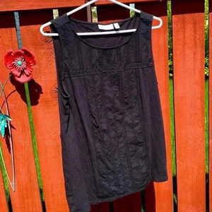RAFAELLA deep  black summer tunic with lace panel on the front, cotton/modal